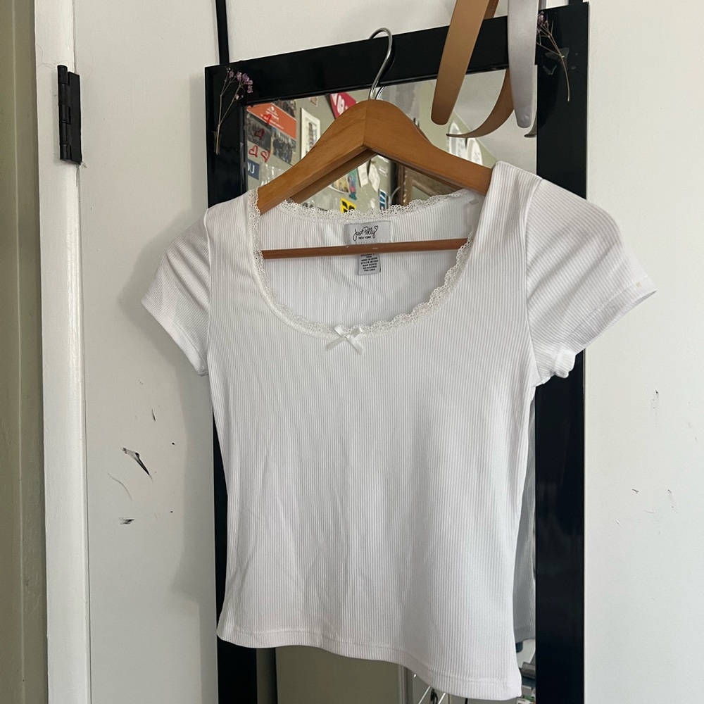 White Ribbed Short Sleeve Top and Baby Pink Ribbed Short Sleeve Top